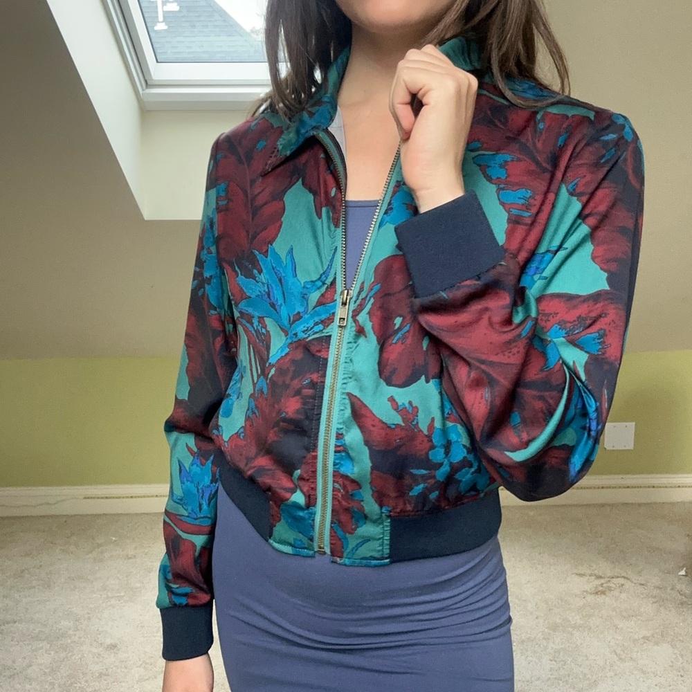 Turquoise multicolor bomber jacket